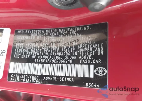 2014 Toyota Camry Le из США, поврежденный, VIN 4T4BF1FK9ER366210